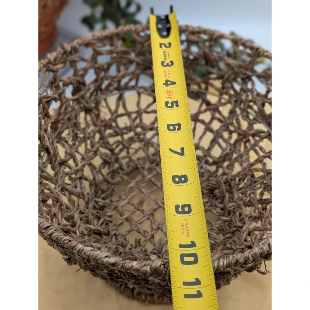 Wicker Pedestal Fruit Basket Bowl with Wire Frame, Boho Farmhouse Centerpiece...